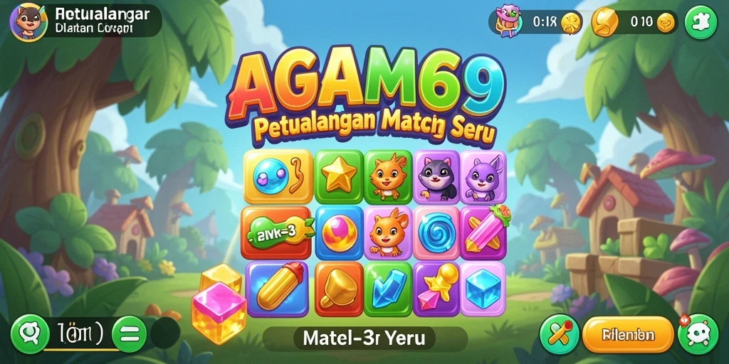 Tampilan seru gameplay AGAM69 dengan elemen Match-3 yang menantang.