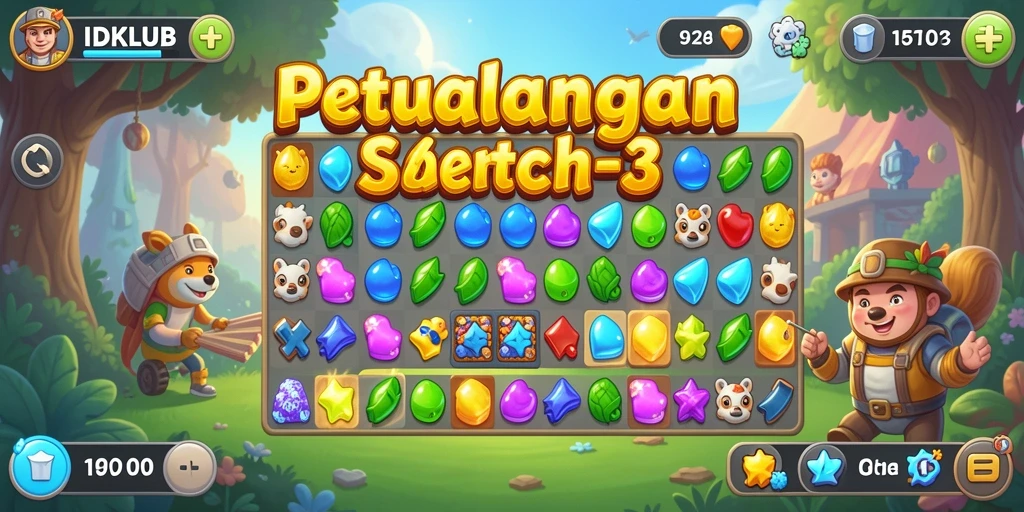 Tampilan gameplay seru dari IDKLUB Match-3 yang penuh warna.