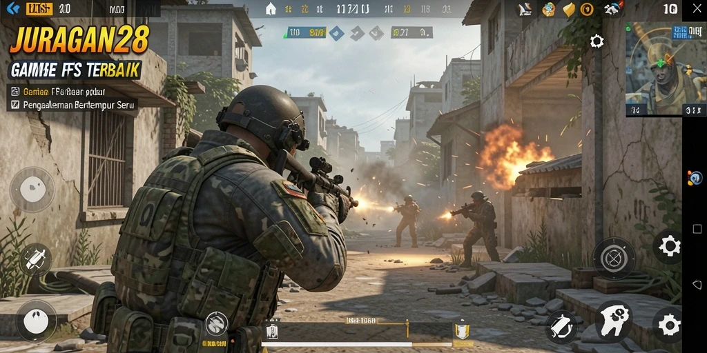 Screenshot gameplay JURAGAN28 menampilkan aksi seru dalam pertempuran FPS.