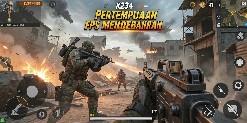Screenshot K234 menampilkan aksi intens dalam pertempuran FPS.