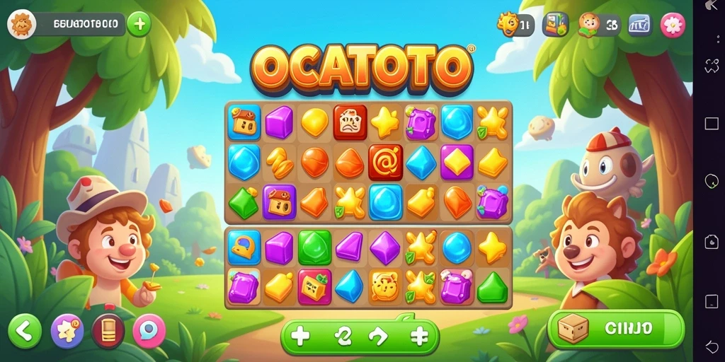 Gameplay seru OCATOTO dengan karakter warna-warni dan tantangan Match-3.
