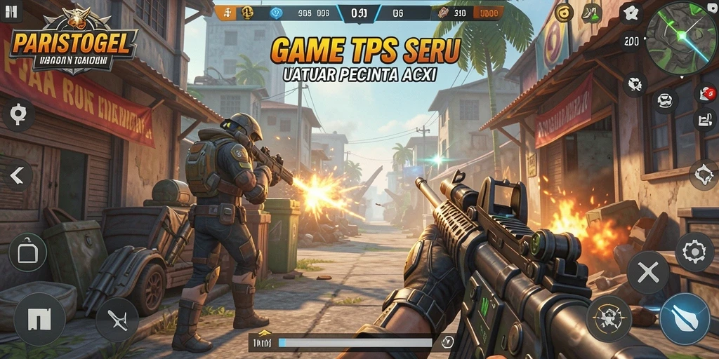 Screenshot gameplay PARISTOGEL dengan aksi tembak-menembak intens.